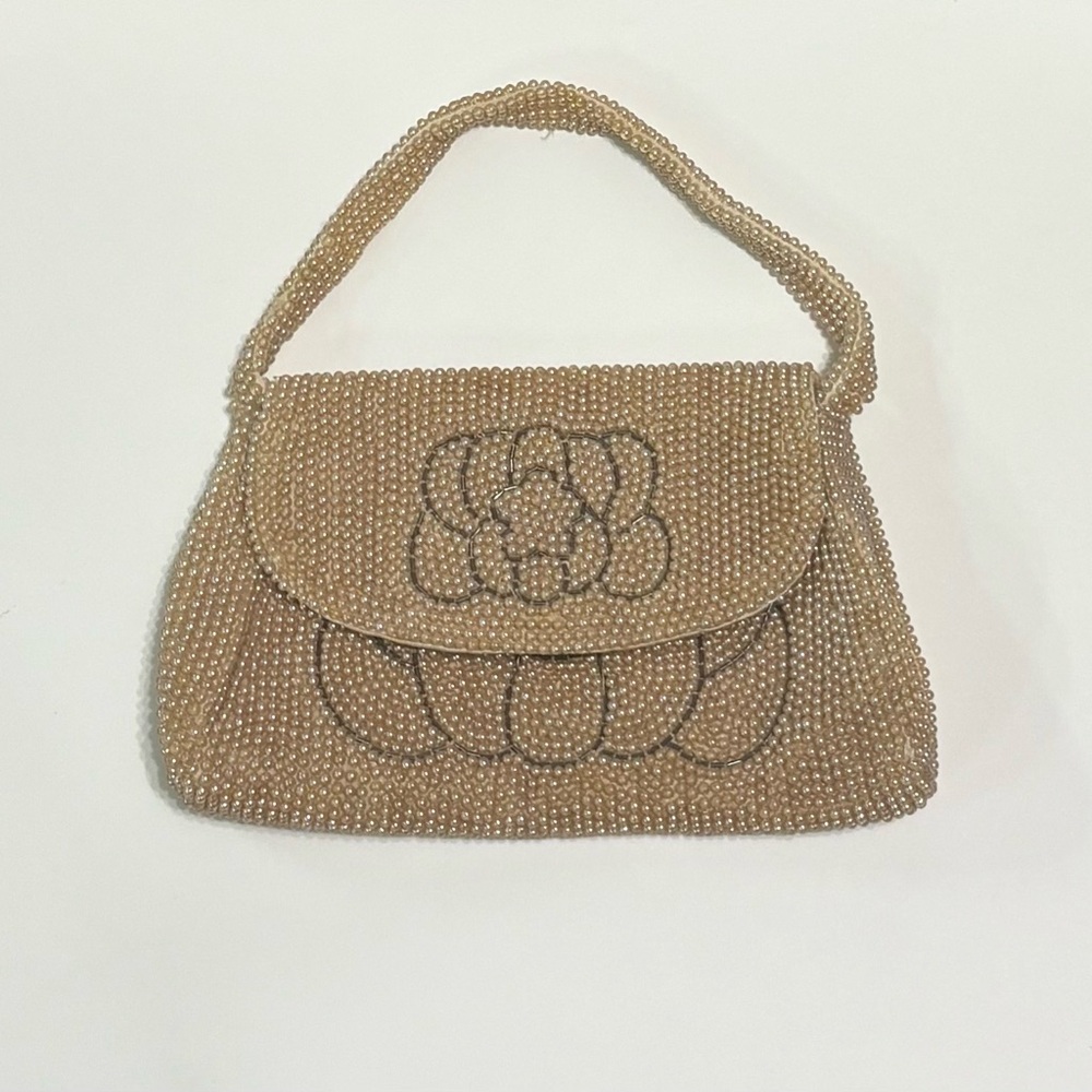 Vintage 50s Mid Century Modern Fashion Champagne Pearl Beaded Clutch